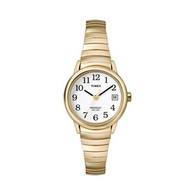 Ladies easy reader white dial with gold expansion band watch t2h351